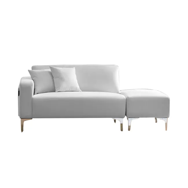 Macaron 2 Seater Left Chaise Sofa with Ottoman - Light Grey (Pet Friendly) - 1 - Modern minimalist sofa, sleek design, light