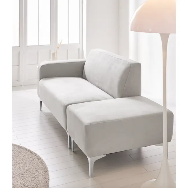 Macaron 2 Seater Left Chaise Sofa with Ottoman - Light Grey (Pet Friendly) - 6 - Light gray modern sofa, minimalist design