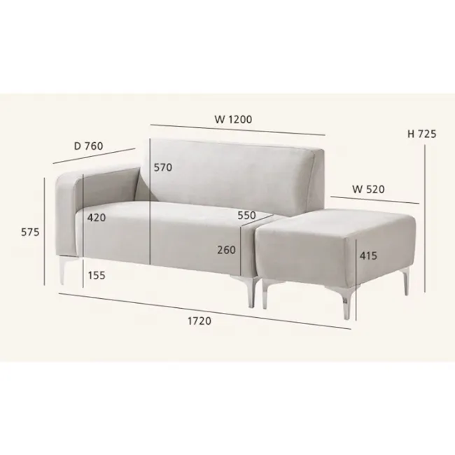 Macaron 2 Seater Left Chaise Sofa with Ottoman - Light Grey (Pet Friendly) - 7 - Modern L-shaped sofa, 570 x 420, 1720 x
