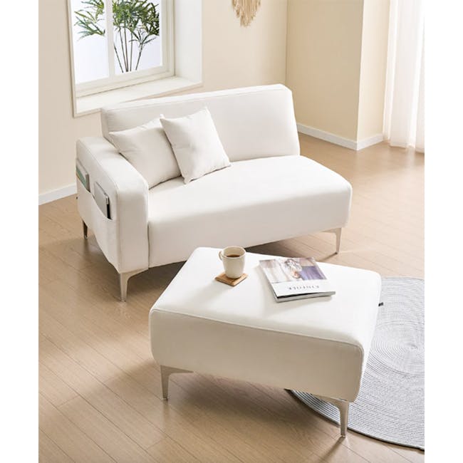 Macaron 2 Seater Left Arm Chaise Sofa - Light Grey (Pet Friendly) - 9 - White modern sofa, minimalist design, light beige