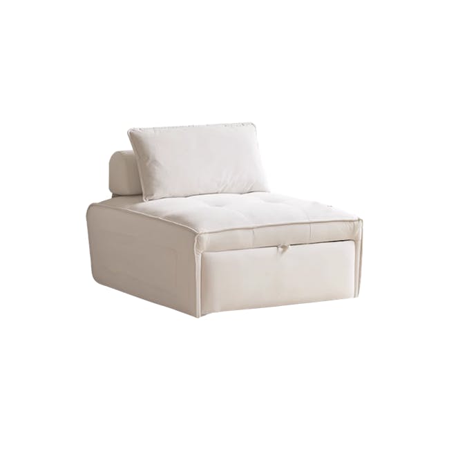 Tilly Lounge Sofa Bed - 1 - Luxurious white upholstered bench, minimalist design, soft cushion, plush pillows, modern