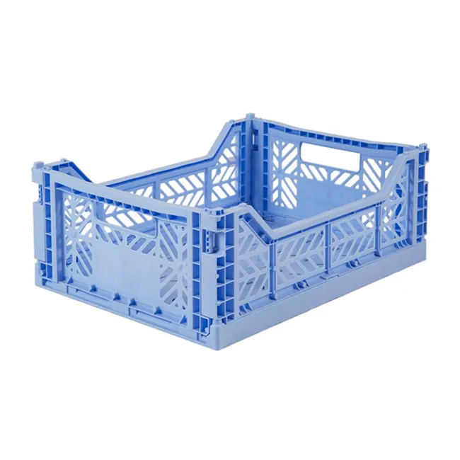 Aykasa Foldable Midibox - Baby Blue - 1 - Blue plastic storage bin with intricate design, Modular plastic shelving unit with
