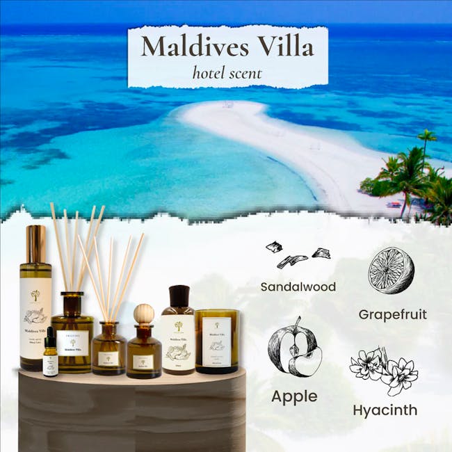 Pristine Room Spray 100ml - Maldives Villa (Marriot) - 2 - Maldives Villa, hotel scent, tropical beach, crystal clear water