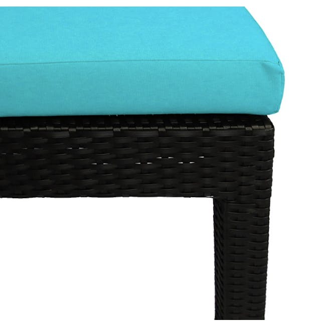 Wikiki Sunbed - Blue Cushion - 5 - Woven wicker chair, turquoise cushion, black wicker legs, minimalist design, outdoor