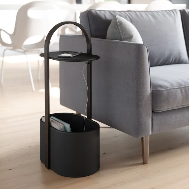 Bellwood Side Table with Storage - Black, Walnut - 13 - Modern living room, minimalist furniture, sleek black side table
