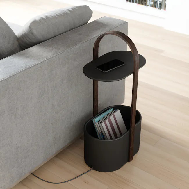 Bellwood Side Table with Storage - Black, Walnut - 12 - modern living room corner, minimalist furniture, gray sofa, wooden