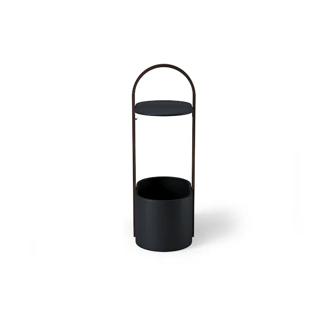 Bellwood Side Table with Storage - Black, Walnut - 10 - modern outdoor furniture, minimalist decor, black cylindrical trash