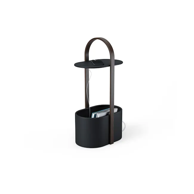 Bellwood Side Table with Storage - Black, Walnut - 1 - modern storage, stylish side table, black and wood design, minimalist