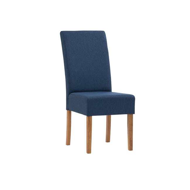 Nora Dining Chair - Natural, Navy (Fabric) - 1 - Blue upholstered chair, wooden legs, minimalist design, modern style, high