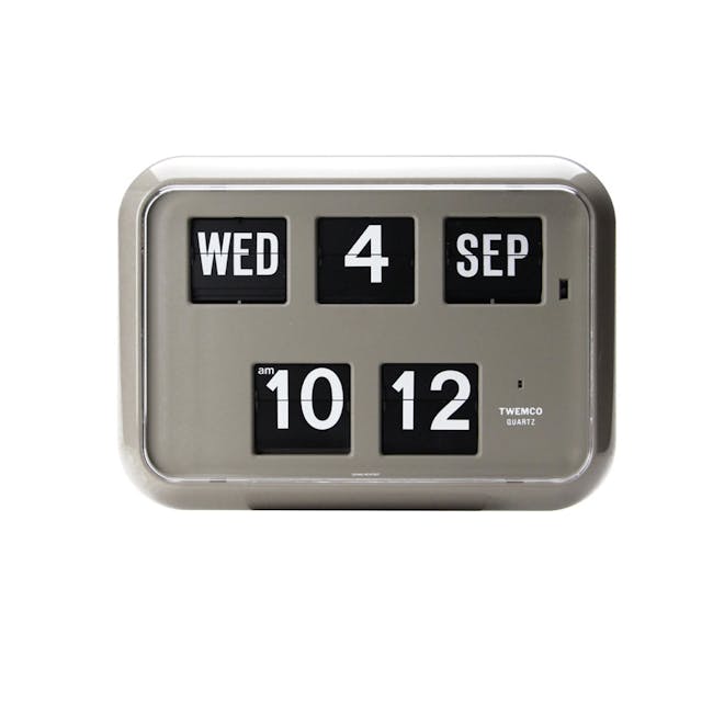 TWEMCO Big Calendar Flip Wall Clock - Grey - 0