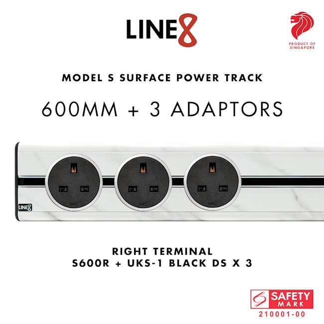 Line8 Power Track 600mm + 3 Adaptors Bundle - Indian White Marble - 5