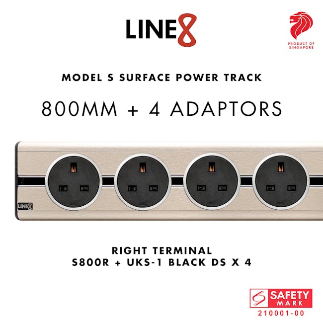 Line8 Power Track 800mm + 4 Adaptors Bundle - Champagne Gold - 6 - Surface power track, right terminal, UKS-1 black DS