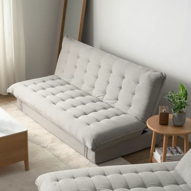 Tessa 3 Seater Storage Sofa Bed - Charcoal (Eco Clean Fabric) - 2 - Modern minimalist living room, light gray tufted sofa