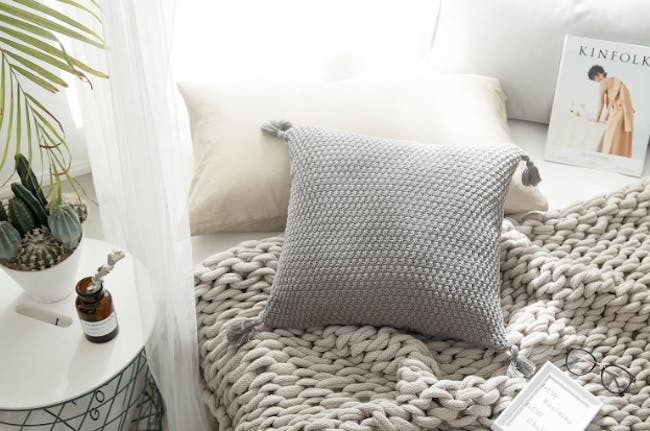 Laura Knitted Cushion Cover - Grey - 3