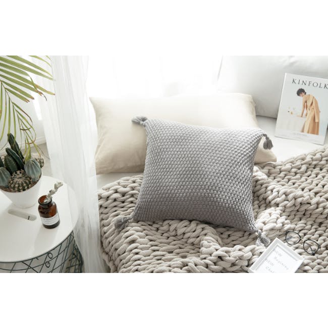 Laura Knitted Cushion Cover - Grey - 3