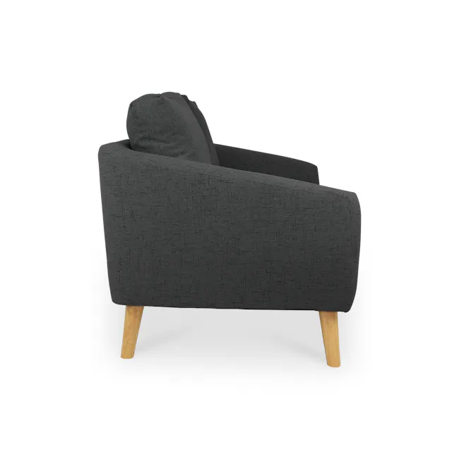Hana 2 Seater Sofa - Charcoal - 12 - Grey upholstered armchair, modern design, wooden legs, minimalist style, cozy seating
