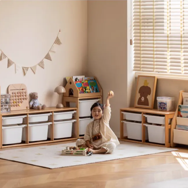 Micah Wooden Kids 2 Tier Wide Storage Cabinet 0.84m - 3 - Children's playroom, cozy room, wooden furniture, child's toys