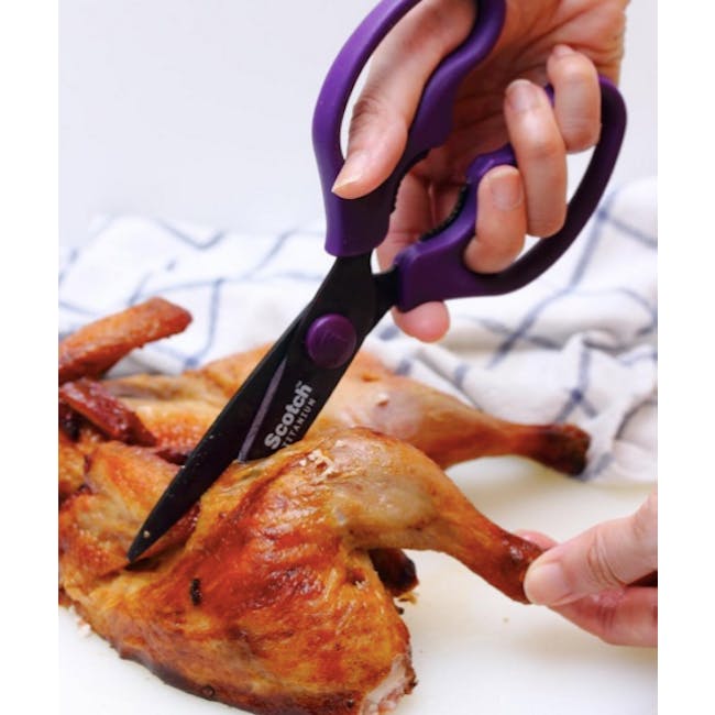Scotch Detachable Titanium Kitchen Scissors - Purple - 2 - Scotch snips, golden-brown roasted chicken, cutting technique