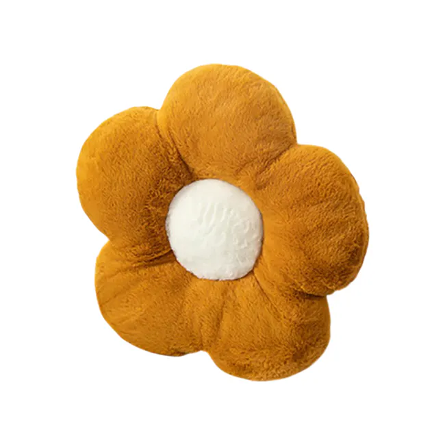 Daisy Plush Cushion - Ochre - 1 - Floral plush toy, orange flower design, fuzzy texture, soft material, cuddly appearance