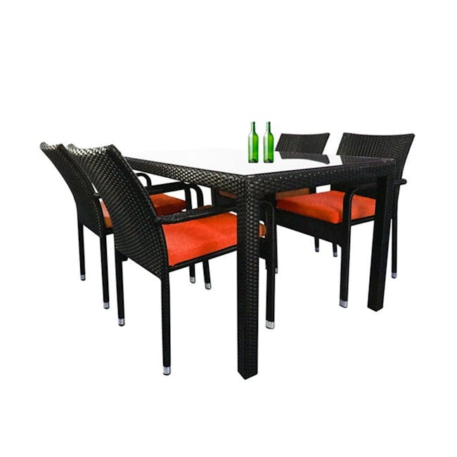 Boulevard Outdoor Dining Set with 4 Chair - Orange Cushion - 0