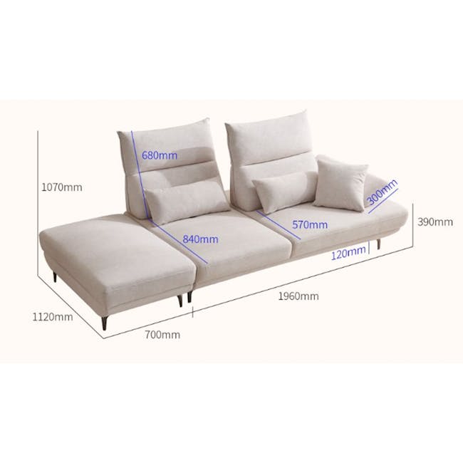 Cornell 3 Seater Adjustable Sofa - Cream (Pet Friendly) - 15