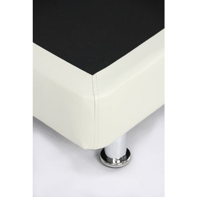 ESSENTIALS Super Single Divan Bed - Grey (Faux Leather) - 3 - White and black upholstered table, smooth surface, clean