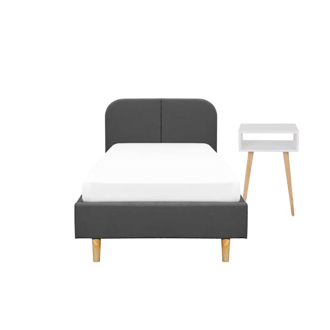 Nolan Single Bed in Hailstorm with 1 Bowen Bedside Table in White, Oak - 0