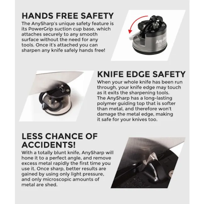 AnySharp Knife Sharpener - Silver - 5 - Hands-free safety, AnySharp's unique safety feature, secure attachment to smooth