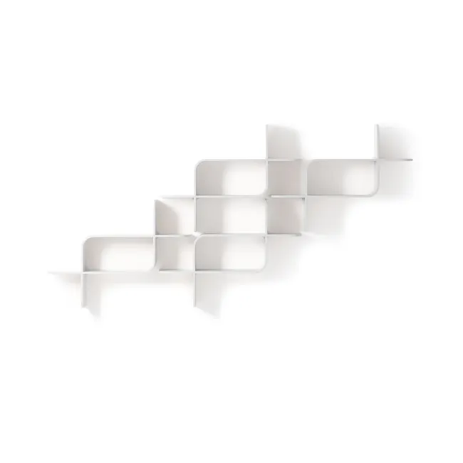 Montage Shelf - White - 9 - Modern minimalist shelving unit, sleek design, white color, geometric shapes, abstract art