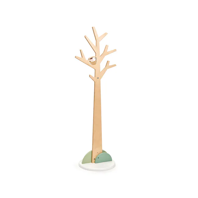Tender Leaf Forest Coat Stand - 1 - Wooden tree sculpture with intricate branches and a hollow center, Minimalist design