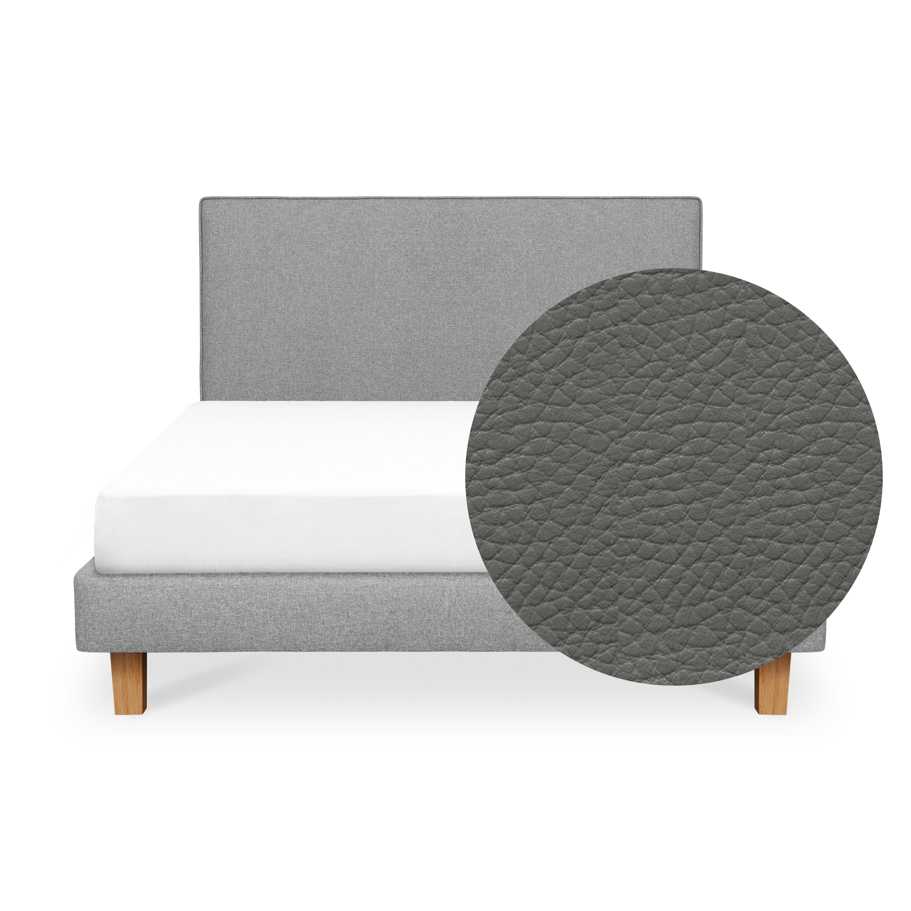ESSENTIALS Queen Headboard Divan Bed - Stone (Faux leather)