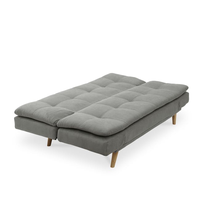 Kara 3 Seater Sofa Bed - Pigeon Grey - 18 - Modern tufted gray sofa, minimalist design, cushioned upholstery, wooden legs