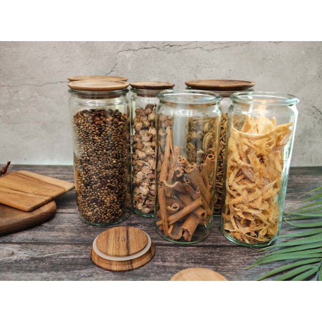 Weck Jar Cylinder with Acacia Wood Lid and Rubber Seal (3 Sizes) - 1