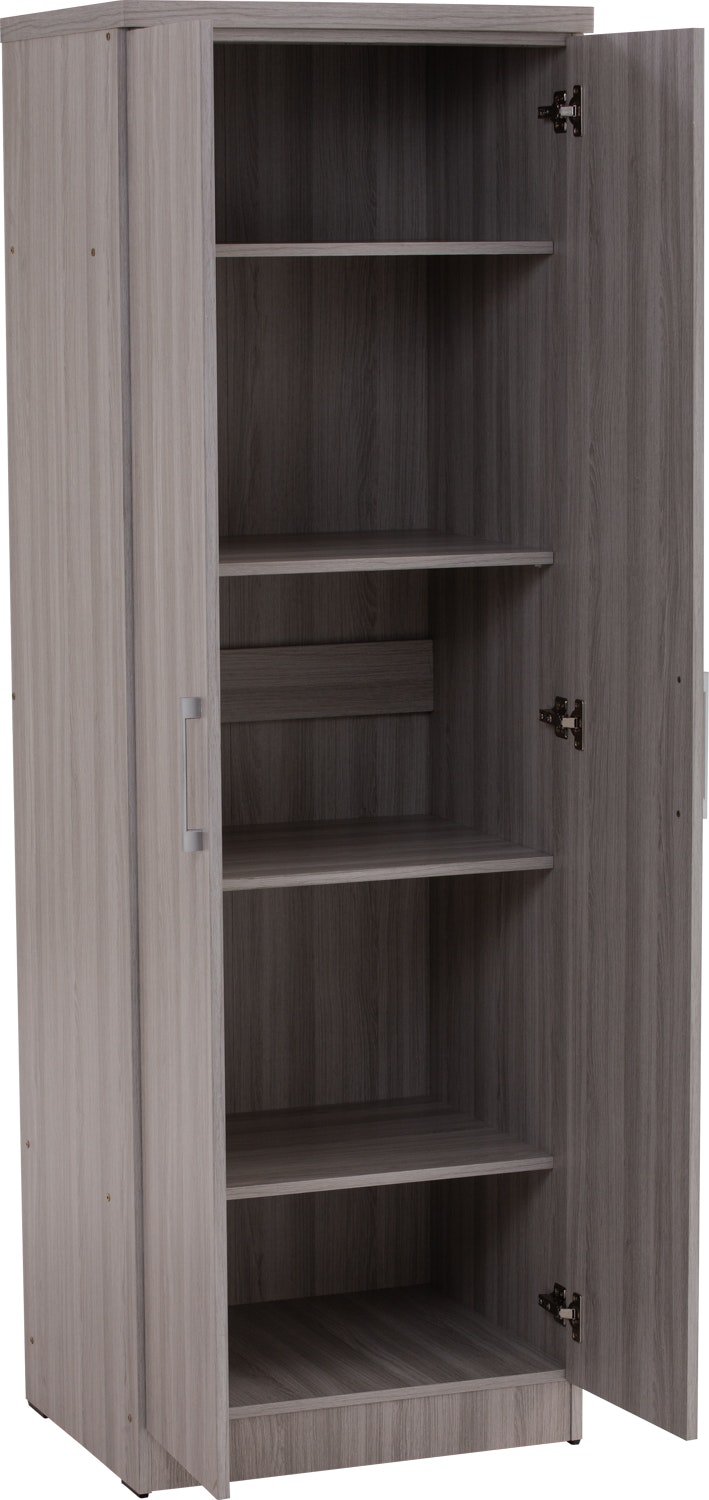 Dublin 2 Door Wardrobe with Shelves Grey, HV Basic Beds & Bedroom
