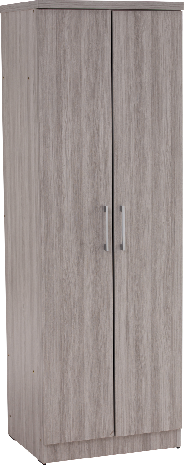 Dublin 2 Door Wardrobe with Shelves Grey, HV Basic Beds & Bedroom
