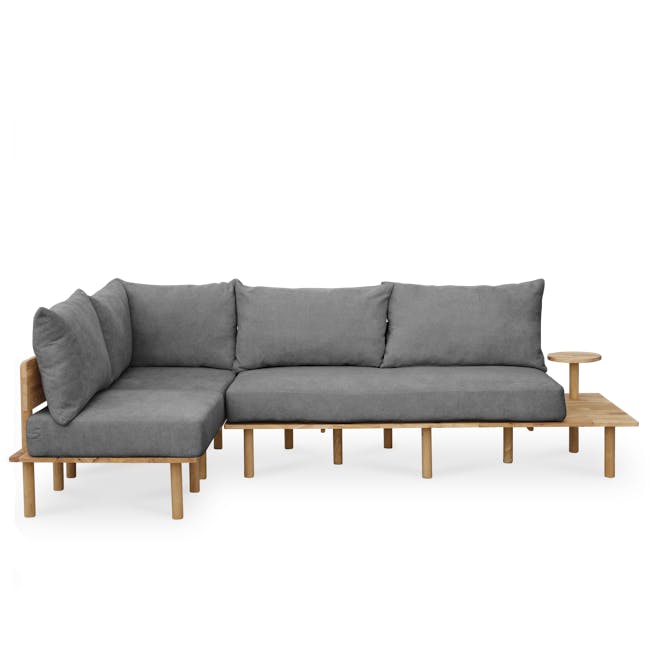 Nara L-Shape Sofa with Side Table - Grey - 0