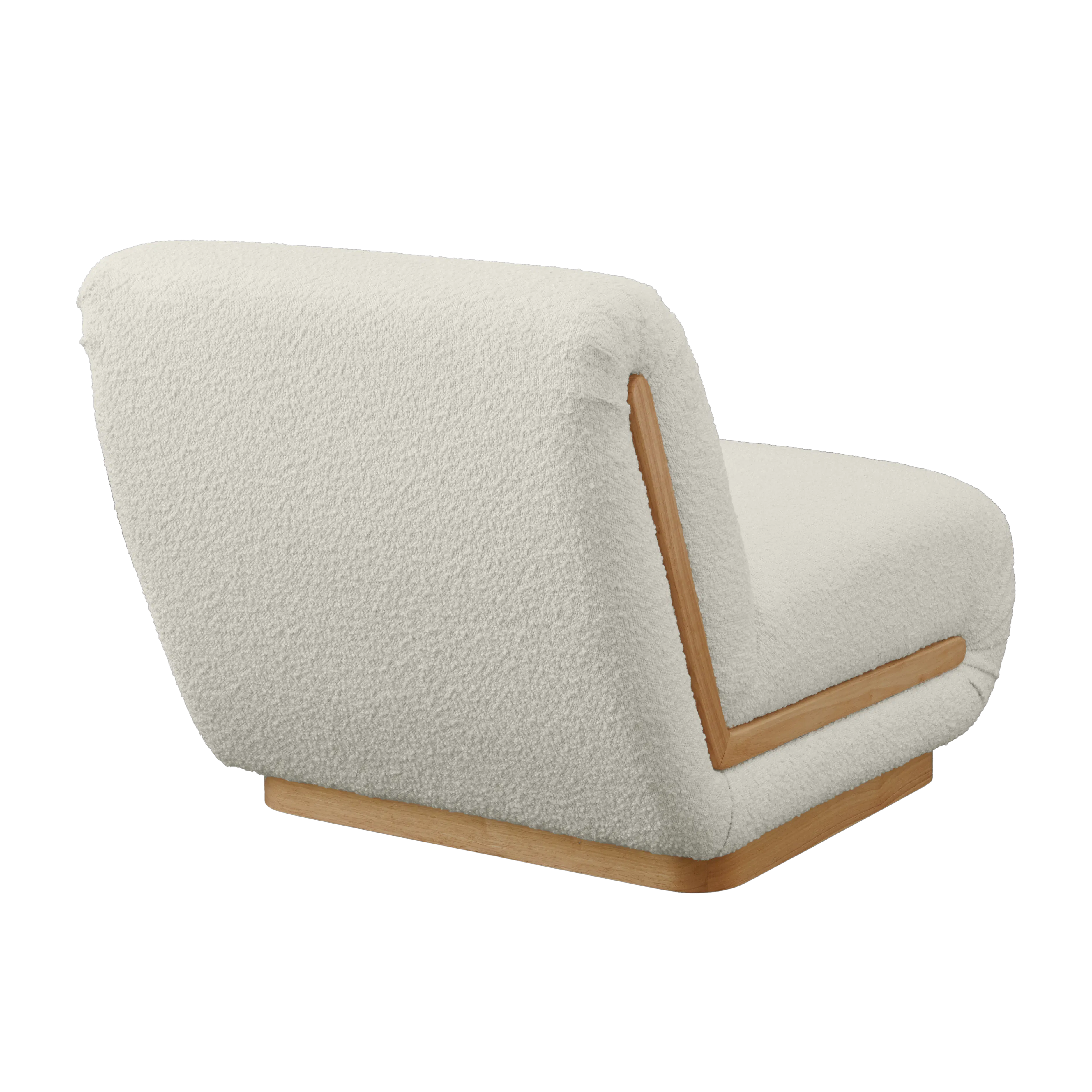 Eloise Lounge Chair - 9 - White upholstered sofa, wooden armrest, textured fabric, modern design, cozy seating, minimalist