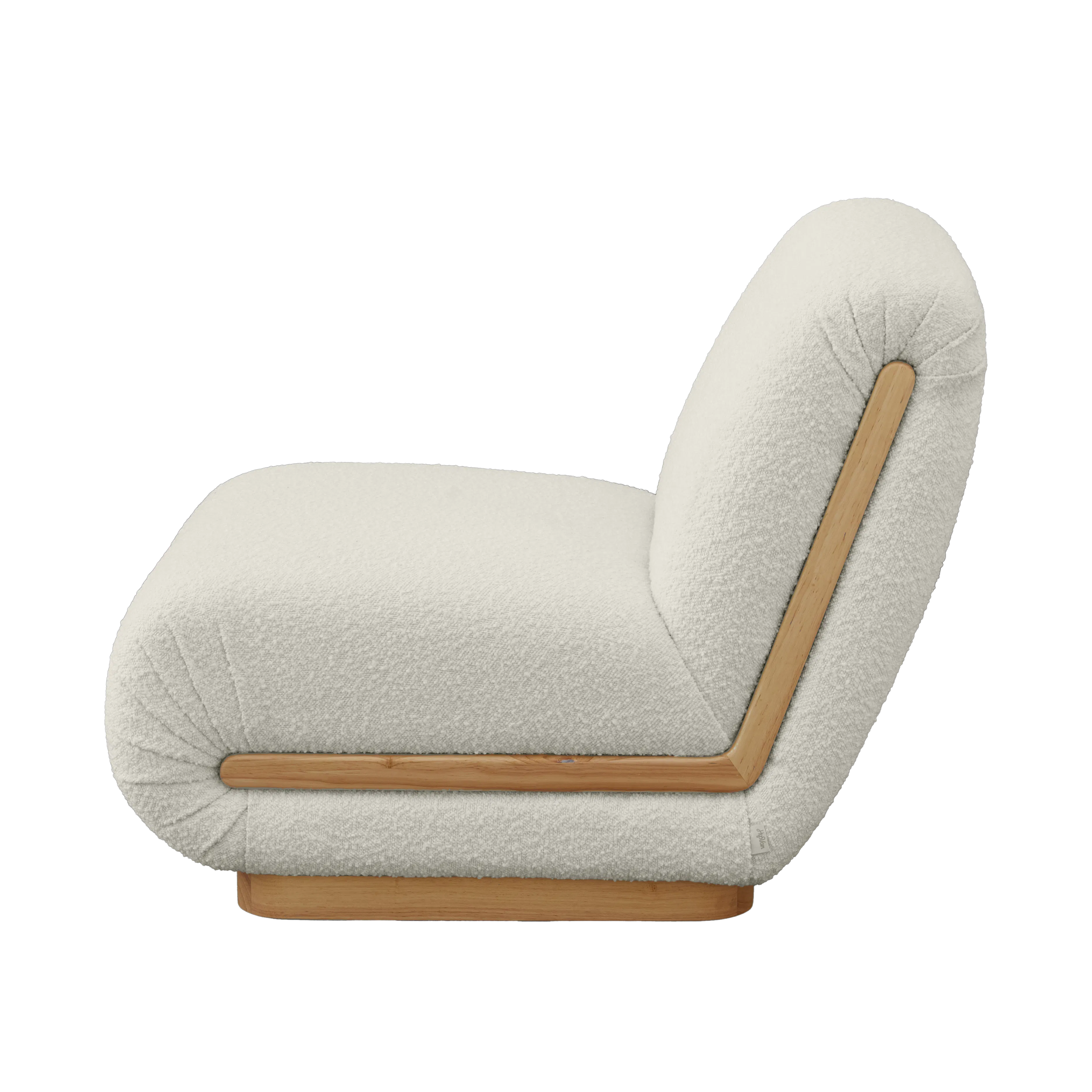 Eloise Lounge Chair - 10 - Cream upholstered recliner, wooden armrest, soft plush fabric, modern design, comfortable