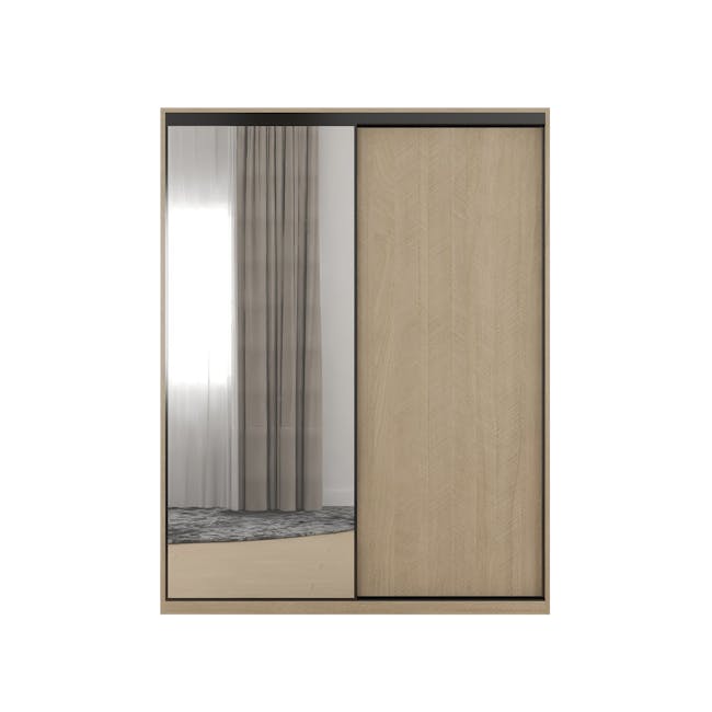 Lorren Sliding Door Wardrobe 3 with Mirror - Herringbone Oak - 0