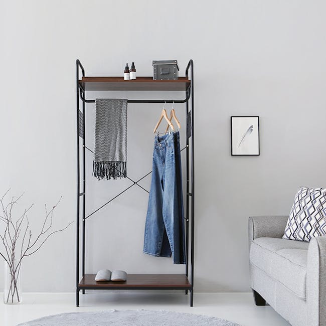 Sophie Open Wardrobe with 2 Shelves - Black - 3