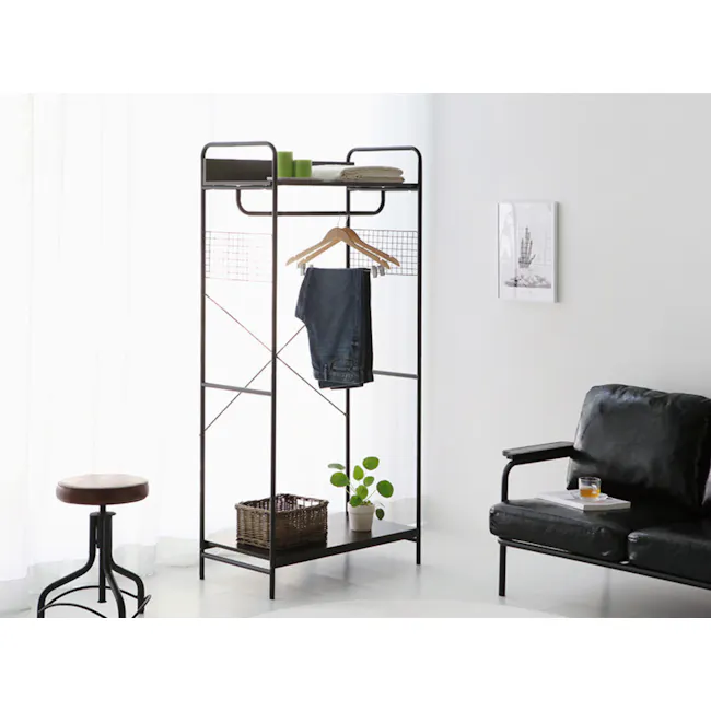Sophie Open Wardrobe with 2 Shelves - Black - 5 - metal rack, black metal frame, minimalist decor, modern furniture, black