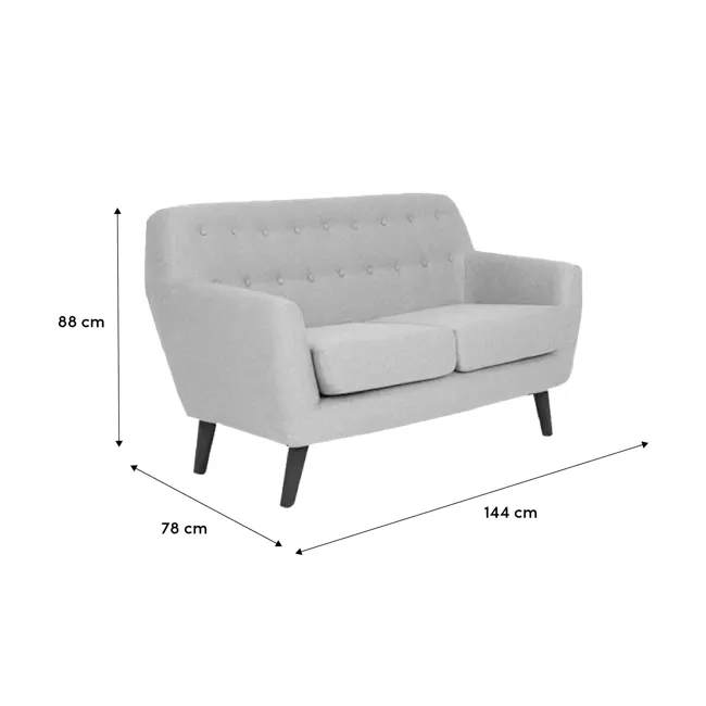 Emma 2 Seater Sofa - Sand - 10 - Modern upholstered sofa, 88 cm height, 78 cm seat depth, 144 cm total length, 4-point