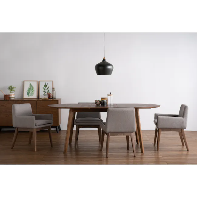 Fabian Dining Chair - Cocoa, Light Grey (Fabric) - 3 - Modern dining room with wooden furniture, gray upholstered chairs