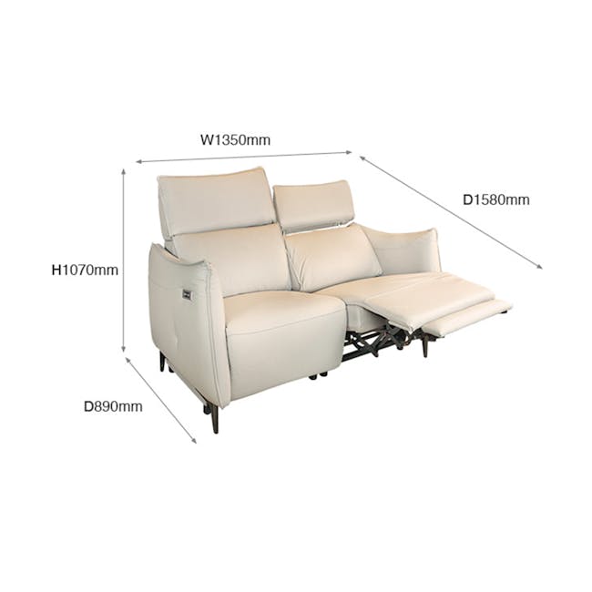 Cole 2 Seater Recliner Sofa - Beige (Genuine Cowhide + Faux Leather) - 6