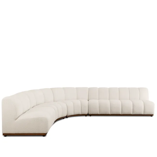 Cosmo Corner Sofa - Walnut, White Boucle (Eco Clean Fabric) - 16 - Cream tufted, modern, curved, plush, white, cushioned