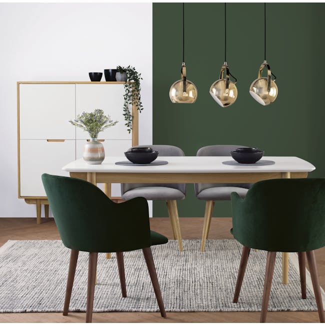Tilda Round Dining Table 1.4m with 4 Anneli Dining Armchairs in Dark Green and Grey - 3