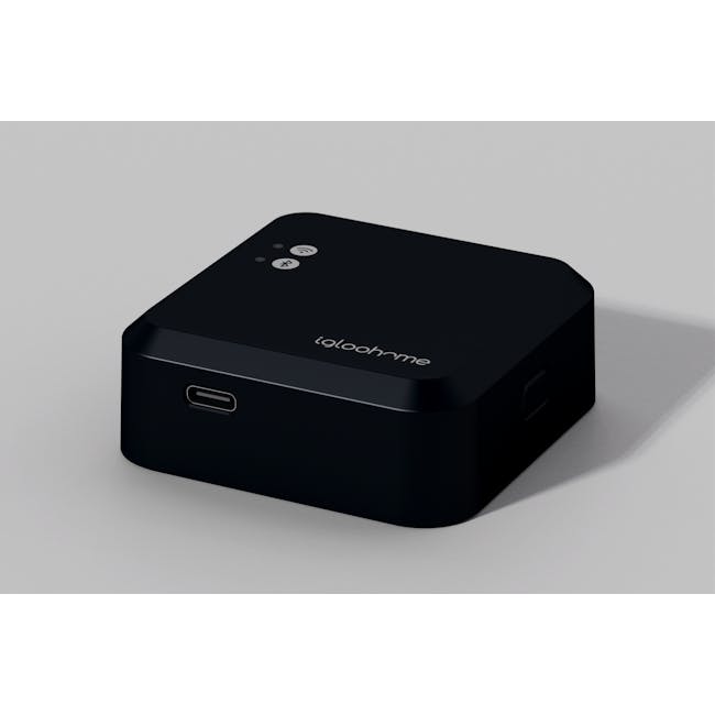 igloohome Wi-Fi Bridge - 2 - Black sleek device, glossy finish, modern design, wireless connectivity, Bluetooth symbol
