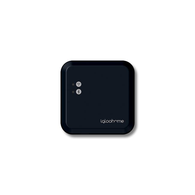 igloohome Wi-Fi Bridge - 1 - Sleek, modern design with dual Wi-Fi and Bluetooth icons, Dark blue, minimalist device with