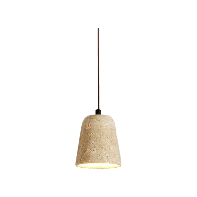Caleb Travertine Pendant Lamp - Bell - 1 - Ceiling light fixture with textured surface, Colorful striped pattern on ceiling