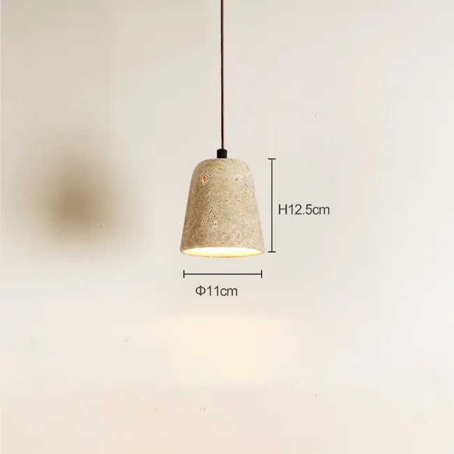 Caleb Travertine Pendant Lamp - Bell - 5 - Durable pendant light, textured fabric shade, natural stone finish, industrial